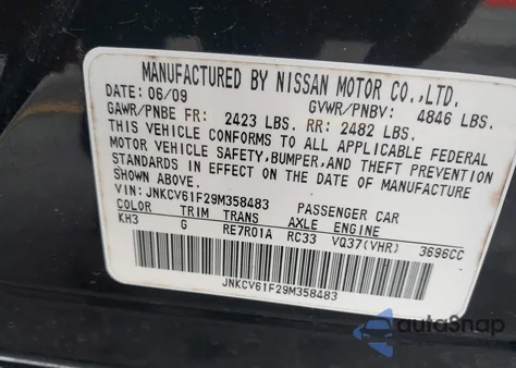 2009 Infiniti G37X from USA, damaged, VIN JNKCV61F29M358483